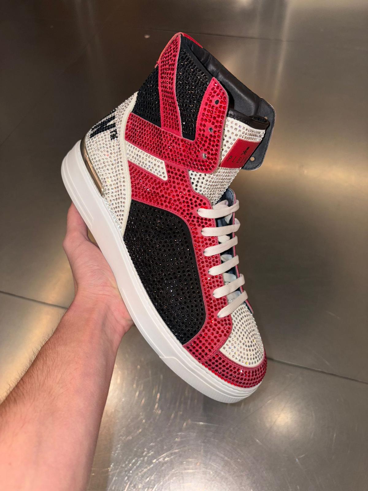 Philipp Plein Hi-Top Sneakers Crystal – Black/Red