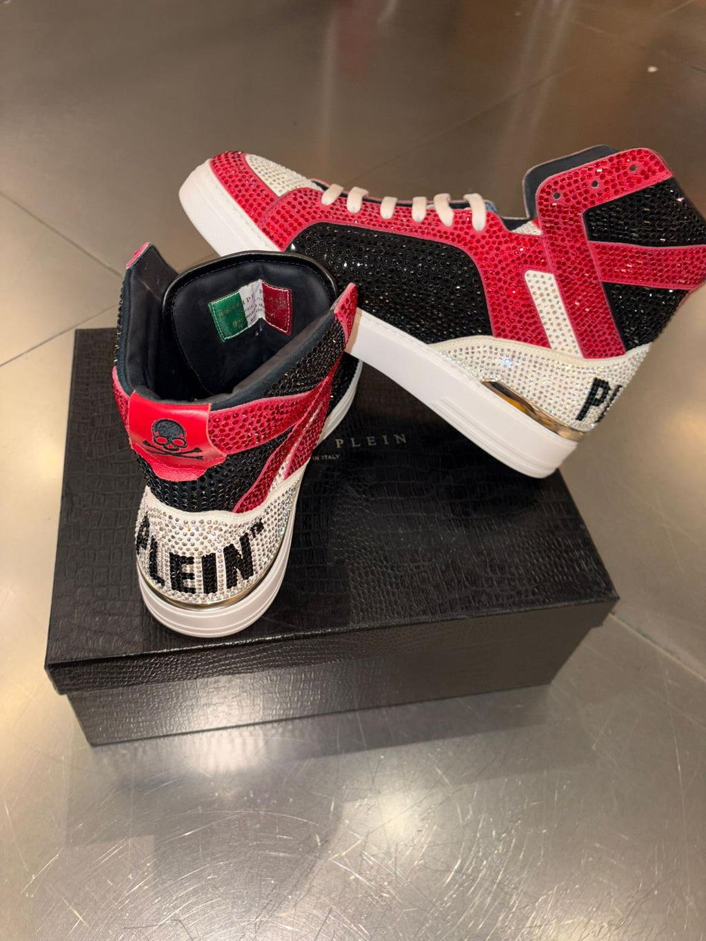 Philipp Plein Hi-Top Sneakers Crystal – Black/Red
