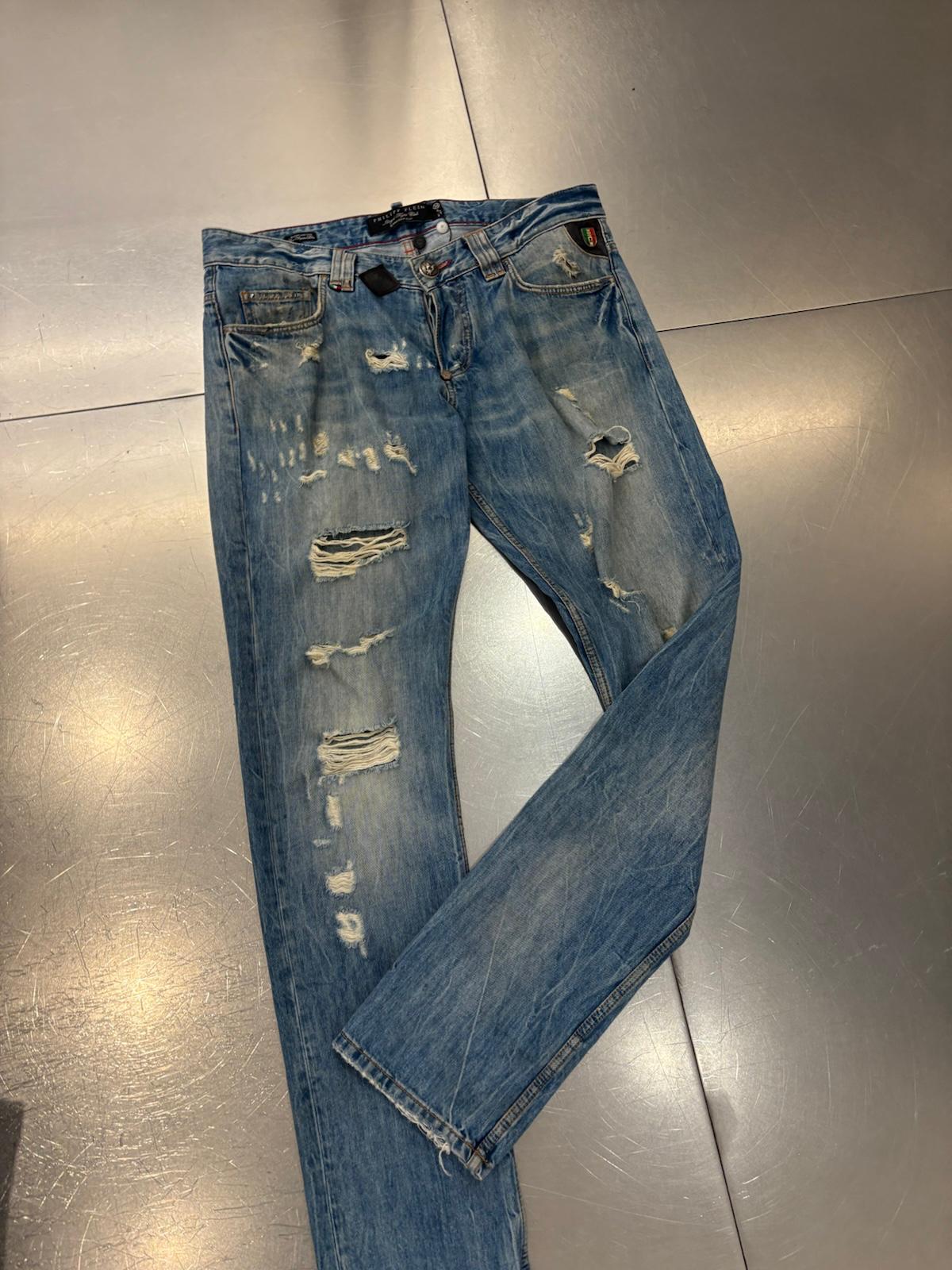 Philipp Plein Illegal Fight Club Straight Cut Jeans – Blue